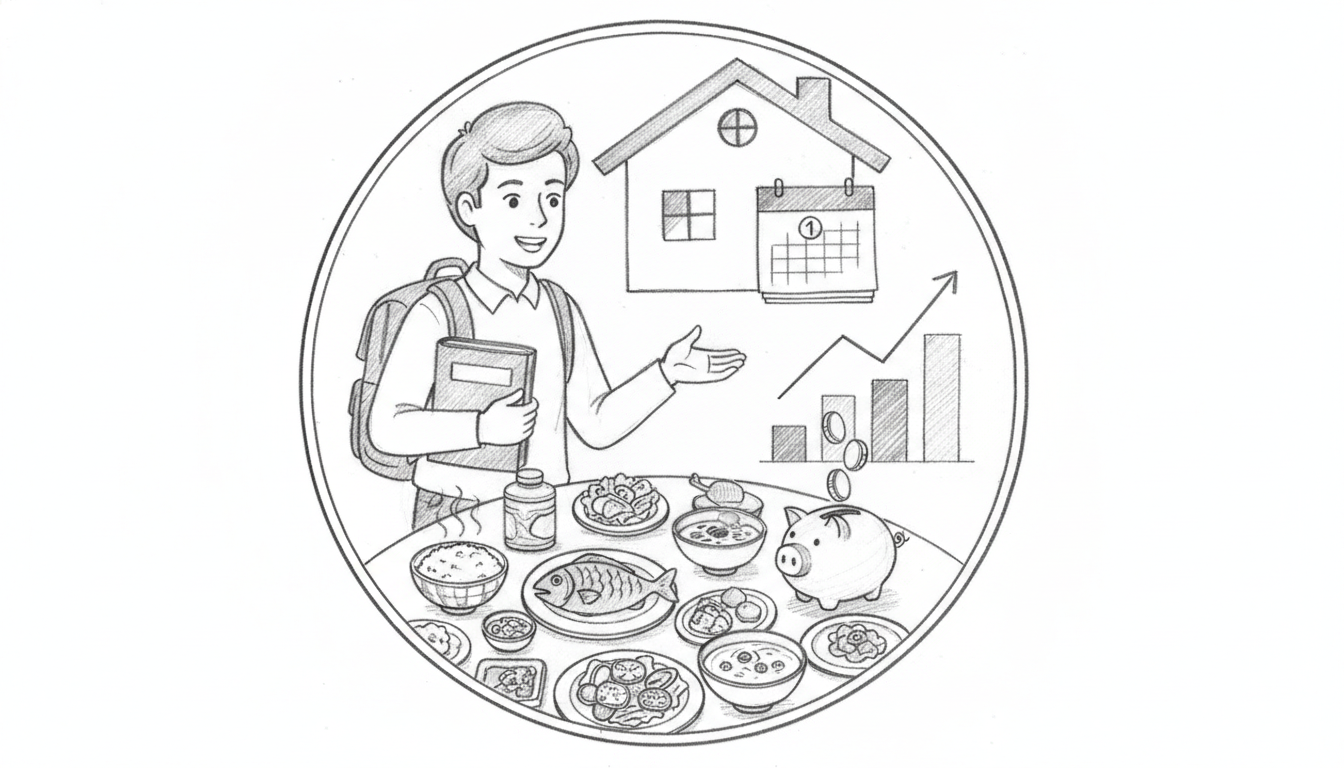 実家暮らし大学生の食費は月1.1万〜1.4万円が目安